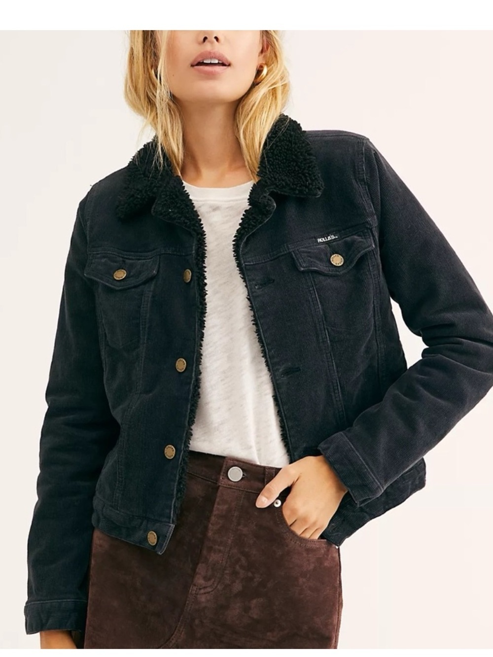 Rolla’s Black Corduroy Sherpa Jacket in Black - Size XS